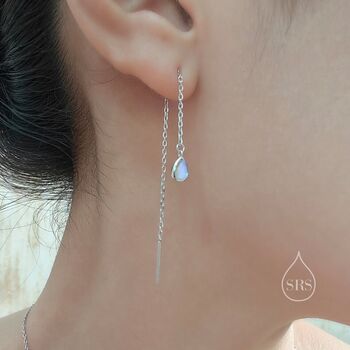 Sterling Silver Moonstone Droplet Ear Threader Earrings, 3 of 11