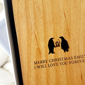 Personalised Christmas Penguin Love Wooden Card, 2 of 8