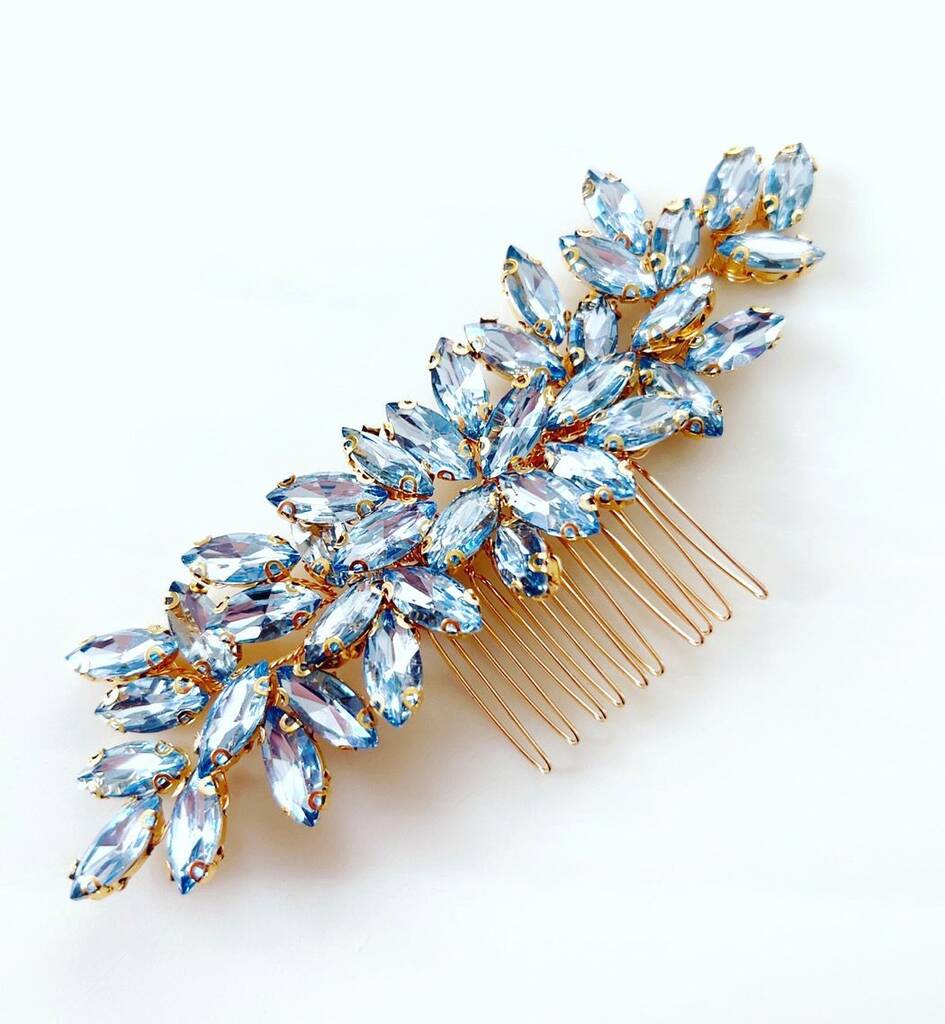 Enya Pale Blue And Gold Crystal Hair Comb, 1 of 5