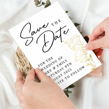 Personalised 'Save The Date' Invites Gold Floral Set Of 36, 4 of 5