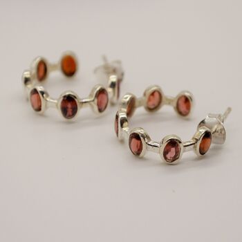 Garnet Sterling Silver Hoop Earrings, 4 of 7