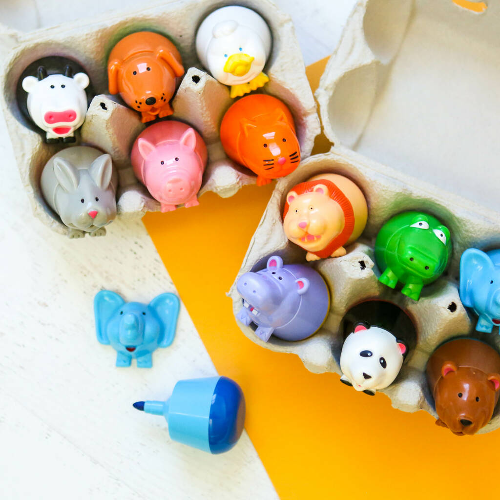 Animal Shaped Palm Grip Felt Pens In Egg Box By Berylune