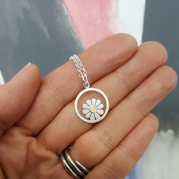 Little Daisy And Circle Pendant In Silver And 18ct Gold, 3 of 6