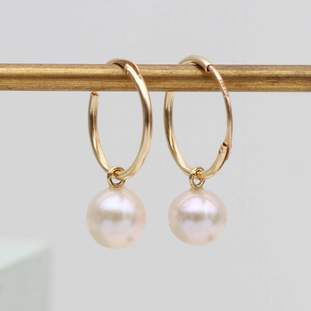 9ct Gold And Freshwater Pearl Hoop Earrings By Hurleyburley