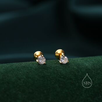 Sterling Silver Extra Tiny 3mm Cz Screw Back Earrings, 2 of 12