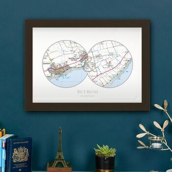 Personalised Postcodes Two Circle Locations Map Print, 2 of 7