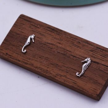 Tiny Seahorse Fish Stud Earrings In Sterling Silver, 5 of 12