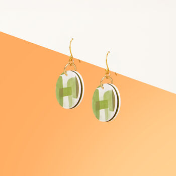 Olive Green Abstract Circular Earrings • Gold Plated Sterling Silver Hooks, 6 of 8