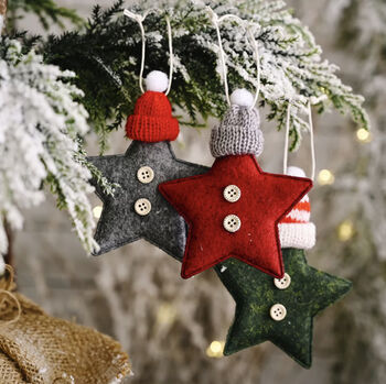 Christmas Fabric Star With Bobble Hat Decoration, 4 of 6
