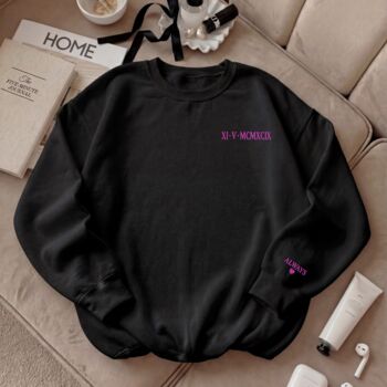 Personalised Roman Numerals Unisex Sweatshirt With Initial On Sleeve, 6 of 9