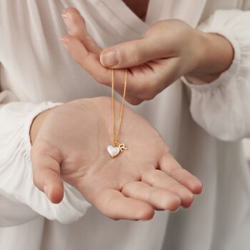 Diamond Initial Necklace With Heart Shaped Freshwater Pearl, 8 of 9