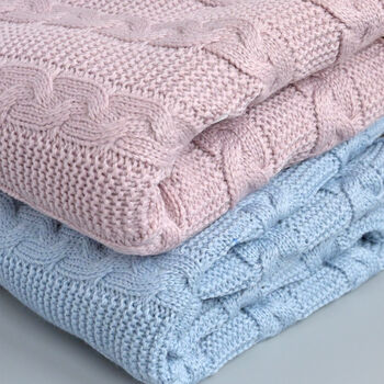 Personalised Dusty Blue Knitted Blanket, 5 of 7