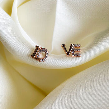 Rose Gold Colour Sterling Silver Love Stud Earrings, 3 of 4