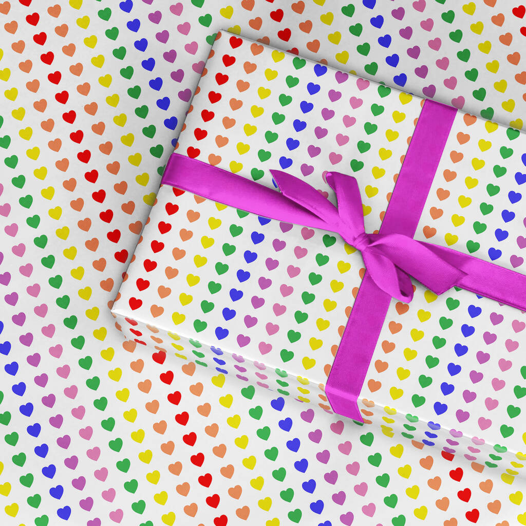 Rainbow Love Heart Wrapping Paper Valentine Lgbt, 1 of 3