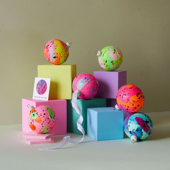 Neon Pale Pink, Orange And Mint Green Ceramic Bauble, 5 of 5