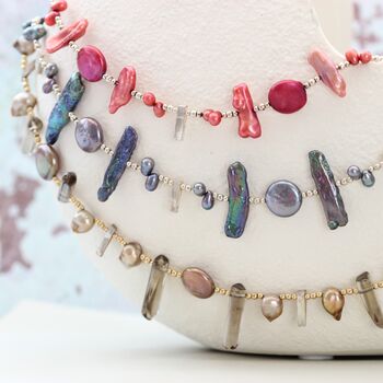 Cleo Modern Pearl Necklace With Sterling Silver Focal Beads, 2 of 12