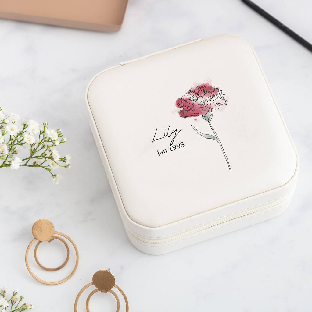 Personalised Birth Flower Jewellery Travel Case, 1 of 12