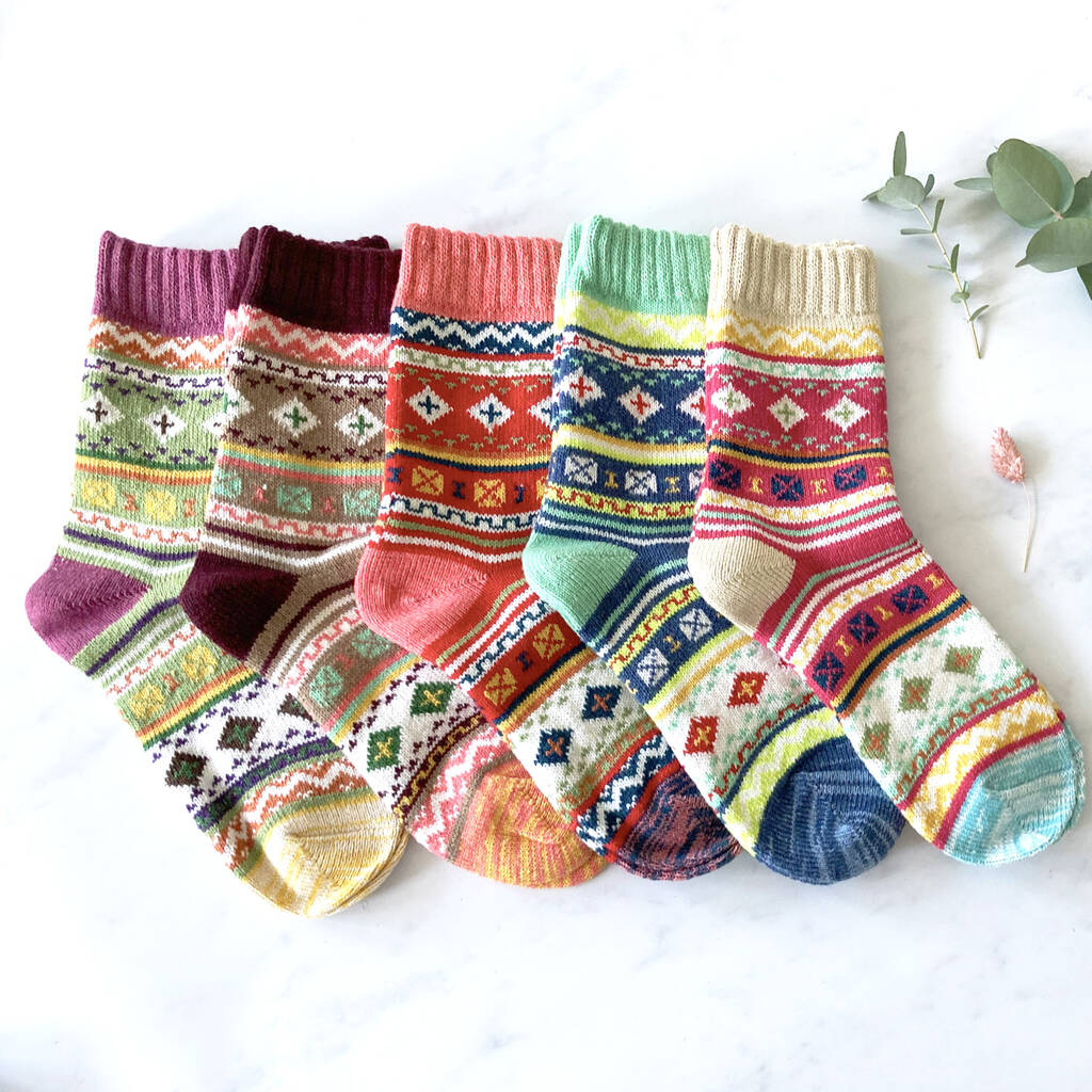 Fabulous Fairisle Wool And Angora Blend Socks By Hayley & Co