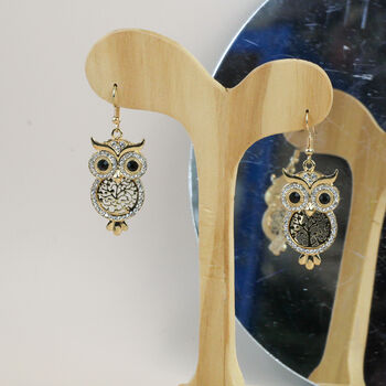 Silver/Gold Plated Encrusted Owl Earrings, 10 of 10