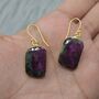 Ruby Zoisite Earrings: Gold Plated Silver, Anyolite, Teardrop Or Rectangular Dangle Drop, thumbnail 7 of 12