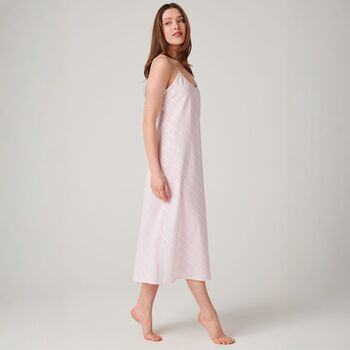 Women's 'Shell Pink' Satin Stripe Cotton Strappy Nightdress, 2 of 4
