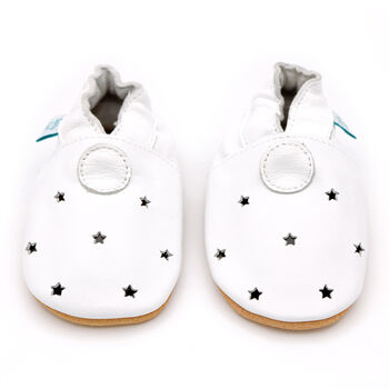 Dotty Fish White Stars Soft Leather Baby Shoes With Barefoot Soles, 6 of 8