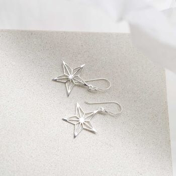 Sterling Silver Dangly Geometric Star Earrings, 8 of 9