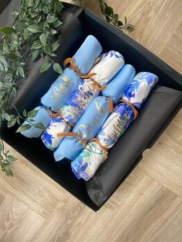 Personalised Reusable Floral Blue Christmas Crackers, 8 of 10