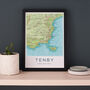 Framed And Personalised Tenby Map Print, thumbnail 1 of 7