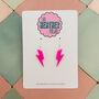 Neon Pink Glitter Lightning Bolt Earrings Small And Large, thumbnail 4 of 10
