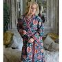 Block Printed Pine Green, Red And Mustard Floral Cotton Dressing Gown, thumbnail 3 of 5