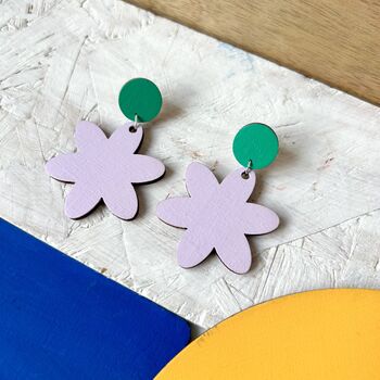 Statement Wooden Flower Stud Earrings, 3 of 9