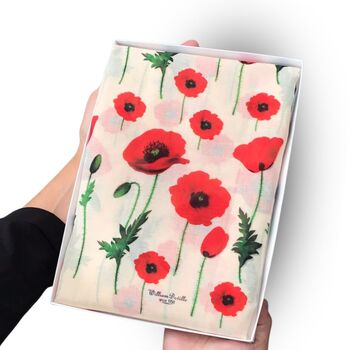 Poppy Flower Print Scarf In Personalised Gift Box, 3 of 9