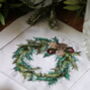 Christmas Wreath Linen Cocktail Napkin, thumbnail 2 of 4