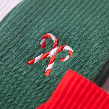 Christmas Candy Cane Embroidered Socks, 4 of 8