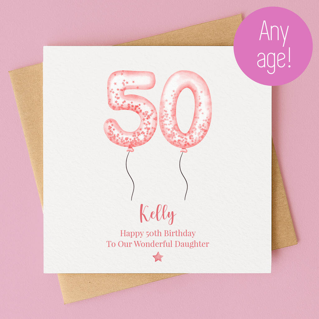 Pink Balloon Personalised 50th Birthday Card, 1 of 4