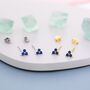 Sterling Silver Tiny Tree Dot Sapphire Blue Cz Stud Earrings, thumbnail 2 of 12
