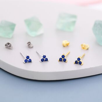 Sterling Silver Tiny Tree Dot Sapphire Blue Cz Stud Earrings, 2 of 12