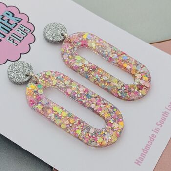 Large Oval Statement Glitter Resin Earrings, 2 of 8