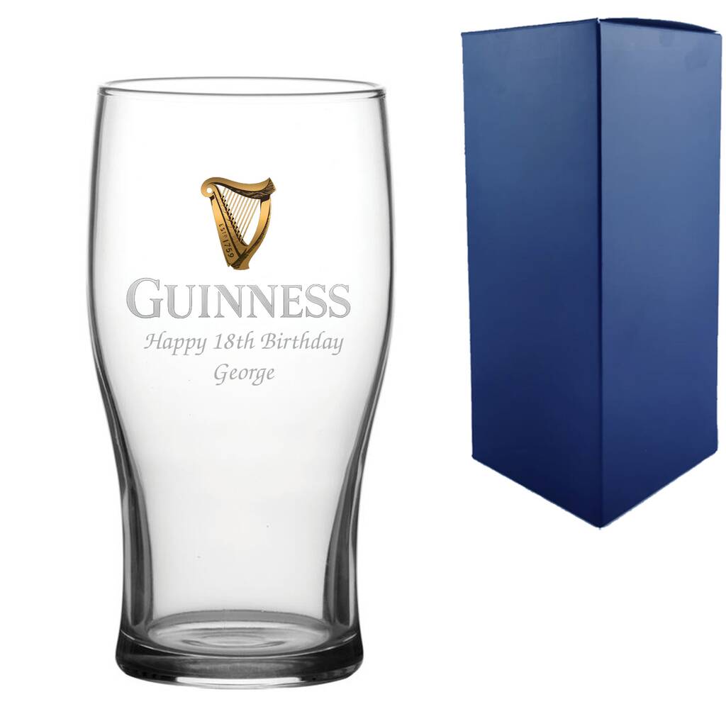 Personalised 18th Birthday Guinness Pint Glass With Gift Box