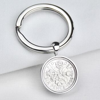 Luxury 60th Birthday Silver Sixpence Keyring, 3 of 9