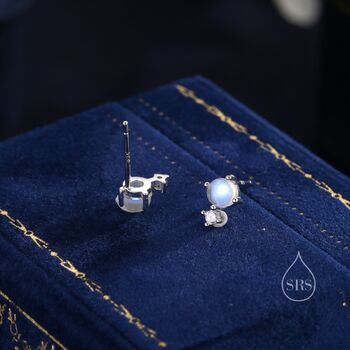 Sterling Silver Tiny Cz And Moonstone Stud Earrings, 4 of 11