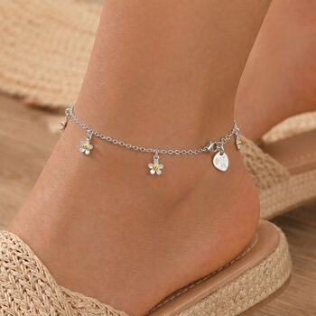 Sterling Silver Anklet With Gold Plated Daisy Charms, 2 of 4