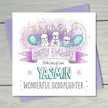 Goddaughter Bunnies Child Birthday Card, 4 of 4