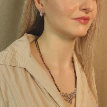 Floral Mangalsutra Black Beads Earring And Necklace, 3 of 7