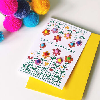 Handmade Birthday Card With Pom Pom Flowers, 2 of 5