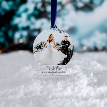 First Christmas Married Personalised Bauble Decoration, 7 of 9