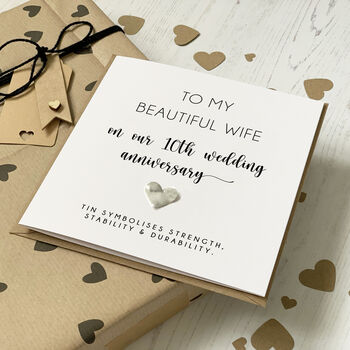 10th Wedding Anniversary Card With Tin Heart, 4 of 9