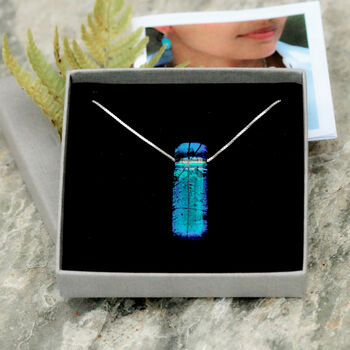 Blue Green Colour Changing Glass Necklace Sterling Silver, 5 of 10