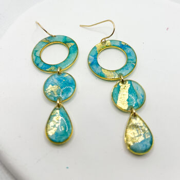 Aqua And Gold Foil Drop Circle Statement Earrings, 5 of 10